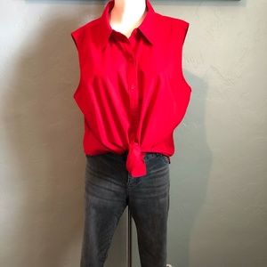 Collard Button Up Sleeveless Blouse